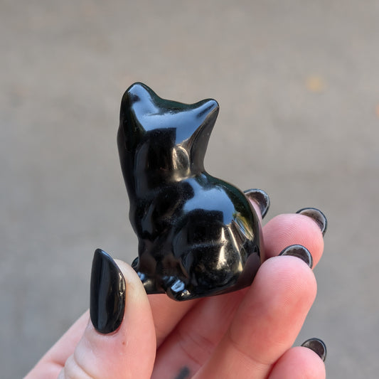 Black Cat Obsidian Carving