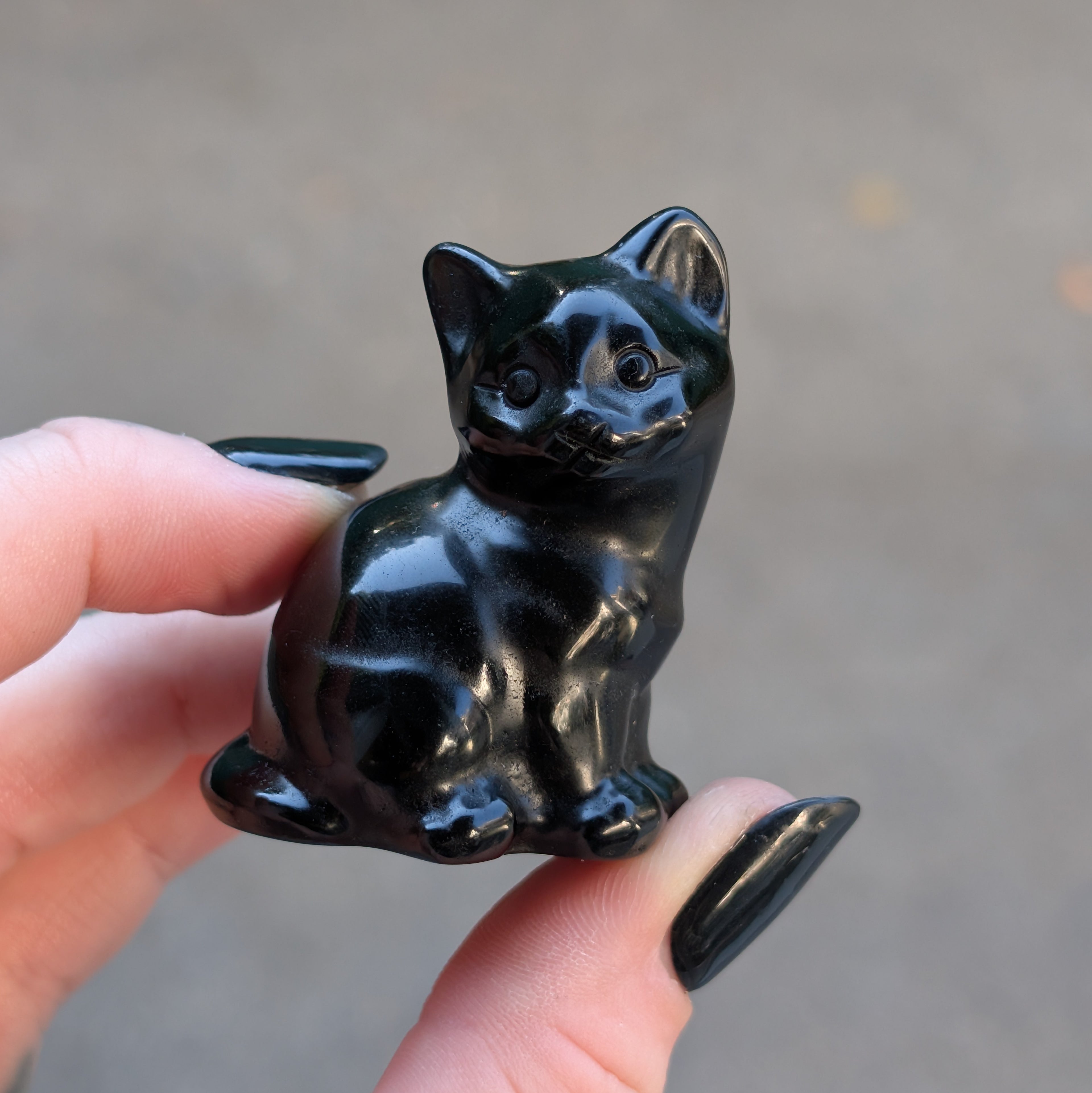 Black Cat Obsidian Carving
