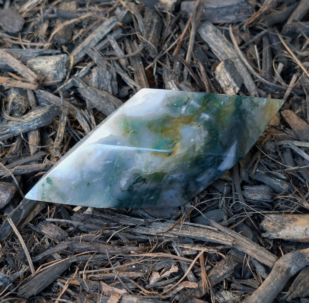 Moss Agate Faceted Freeform - PIECE C