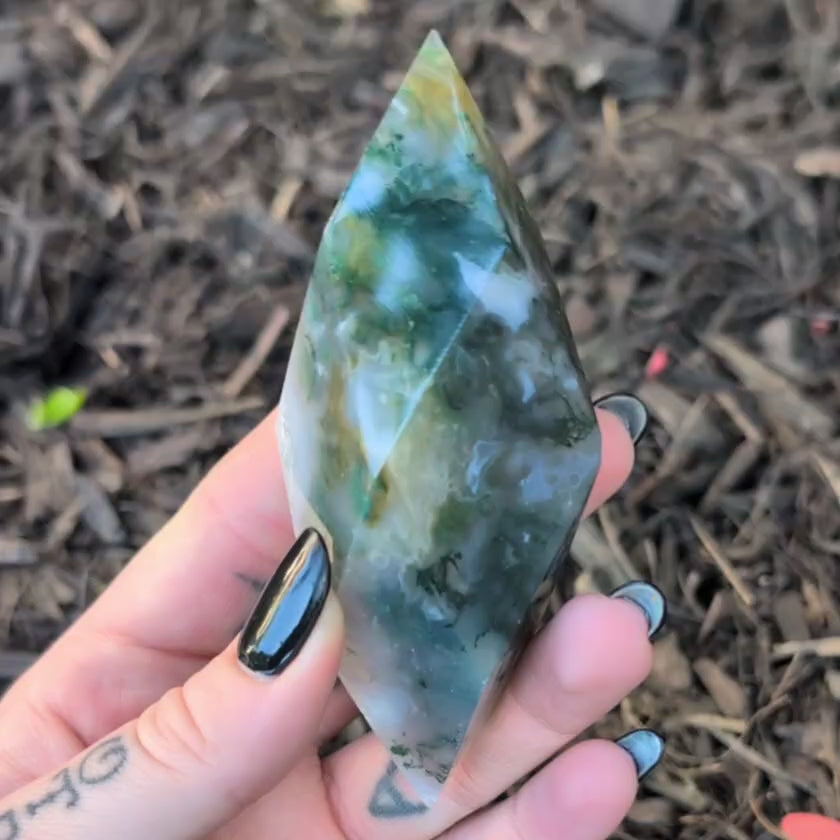 Moss Agate Faceted Freeform - PIECE C